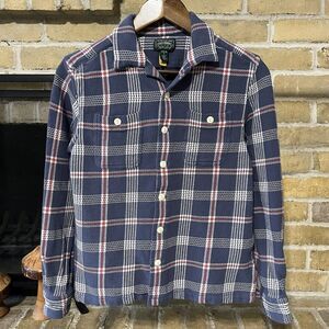 Polo Country Ralph Lauren Boys Blue Plaid Cotton Flannel Camp Shirt Size L 14-16